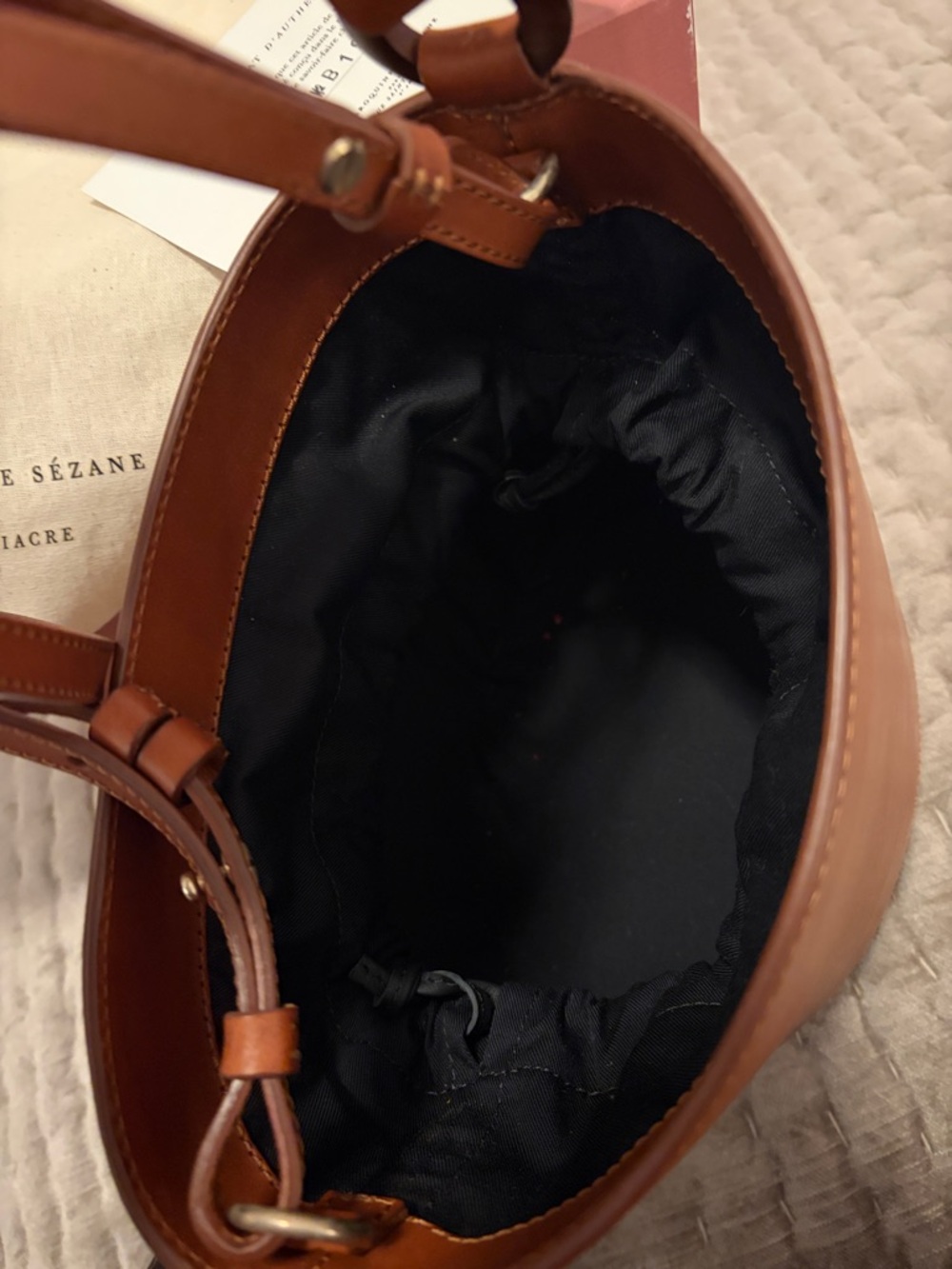 NEW IN BOX SEZANE Tan Leather Bucket Bag - Picture 6 of 8
